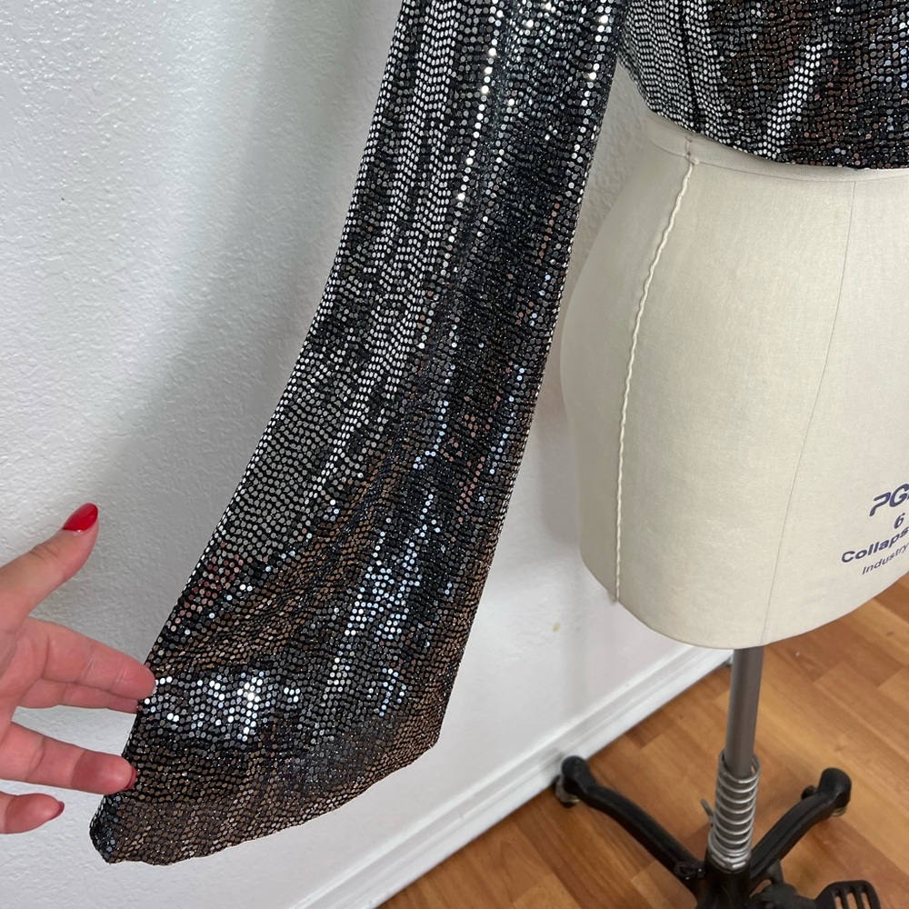 Vintage studio 54 Y2K silver black sparkle disco ball effect crop top S - Picture 4 of 6